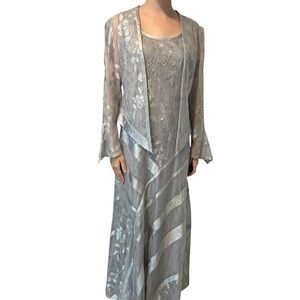Damianou Mother of the Bride Dress Jacket Silver Floral Lace Evening Size Small